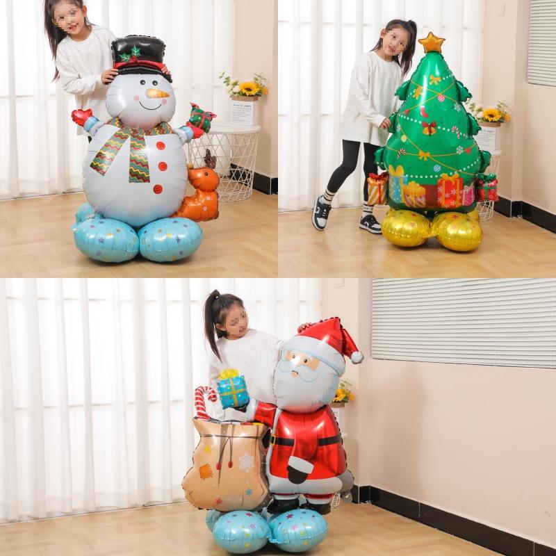 Large Base Christmas Tree Decoration with Santa, Reindeer, and Snowman Balloons for Kindergarten