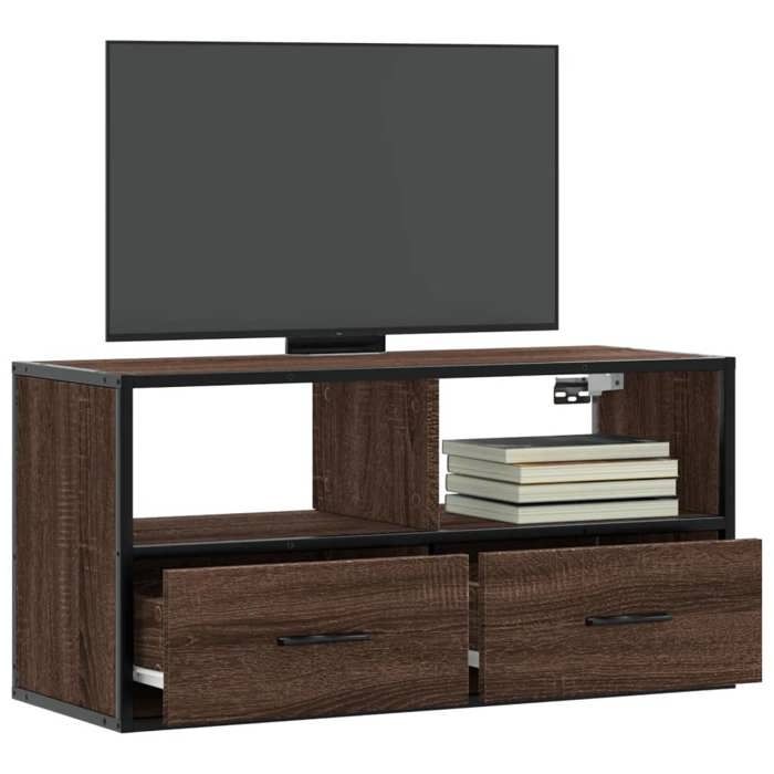 VidaXL Meuble TV chêne marron 80x31x39,5 cm bois d'ingénierie et métal, support TV, armoire média, console TV, meuble HiFi, 848923
