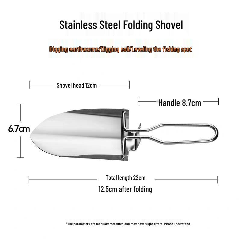 Folding Stainless Steel Garden Shovel for Worms, Mud, and Sand