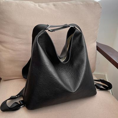 Textured Oily Skin Large Capacity Lazy Wind Soft Surface Solid Color Retro Casual Commuting Single Shoulder Underarm Tote Bag Women