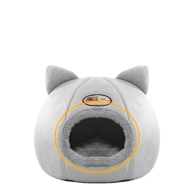 

Кошачье гнездо Зимний полузакрытый теплый домик для собак Дизайн кошачьих ушек для гнезда питомца Нескользящая кровать для кошек и собак Круглое утолщенное гнездо для питомцев M