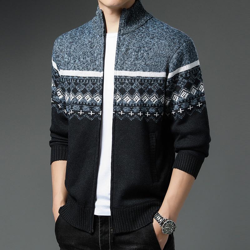 Pulovere de toamnă și iarnă pentru bărbați Pulovere casual cu guler înalt cu imprimeu Paltoane pentru bărbați Jachete plus lână
