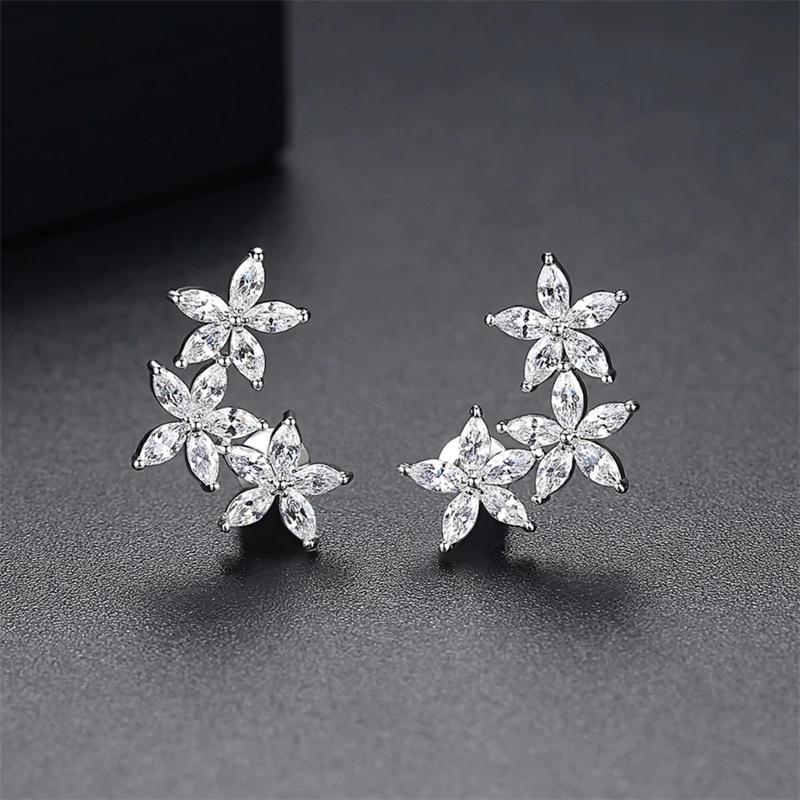 Huitan Aesthetic Flower Earrings for Women Paved Dazzling Cubic Zirconia Exquisite Ear Piercing Stud Accessories Fashion JewelryGood Product