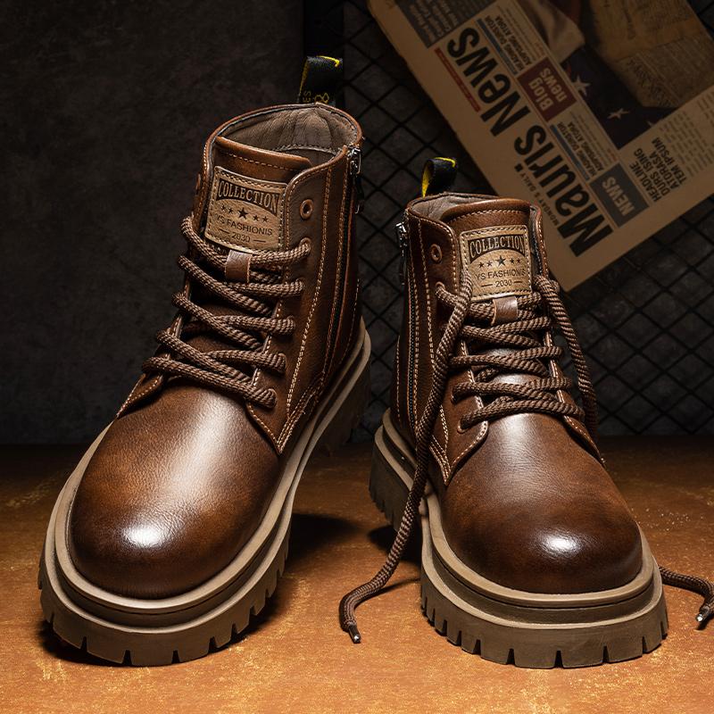 Outdoor Male Casual Leather Basic Boots High Top Wear Mens Desert Boots Leisure Walk Motocross Boots All-Match Men Ankle Botas