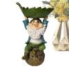 Cartoon Dwarf Sculpture Holding Leaves Garden Gnome Statue Unique Bird Feeder  Garden Decor