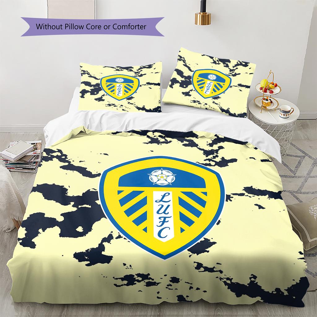 Leeds United Abzeichen Muster Bettwäsche Heimdekoration Geburtstagsgeschenk (1 Bettbezug + 2 Kissenbezüge, ohne Füllung)
