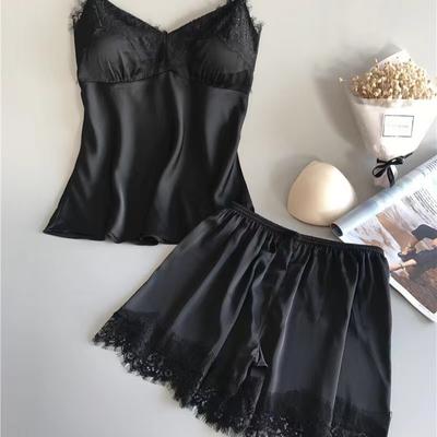 Damen Pyjama Anzug Mode V-Ausschnitt Spitze Sexy Dessous Pyjamas Schlafshorts Set Nachtwäsche Neu