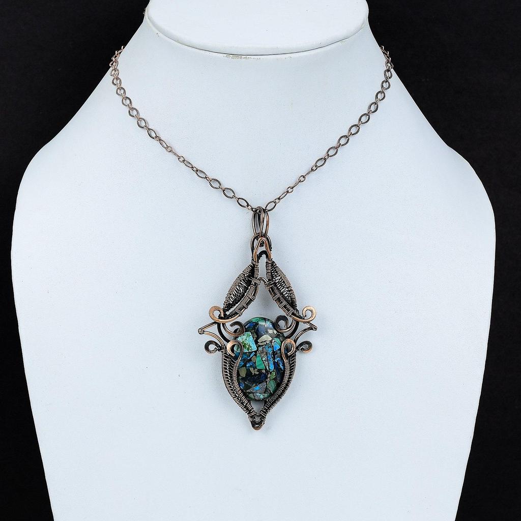 Kupfer Azurit Malachit Anhänger Kupferdraht umwickelter Anhänger Handgefertigter Edelsteinschmuck Brandneuer Anhänger Erstaunlicher Kupferschmuck Geschenk für Ihn