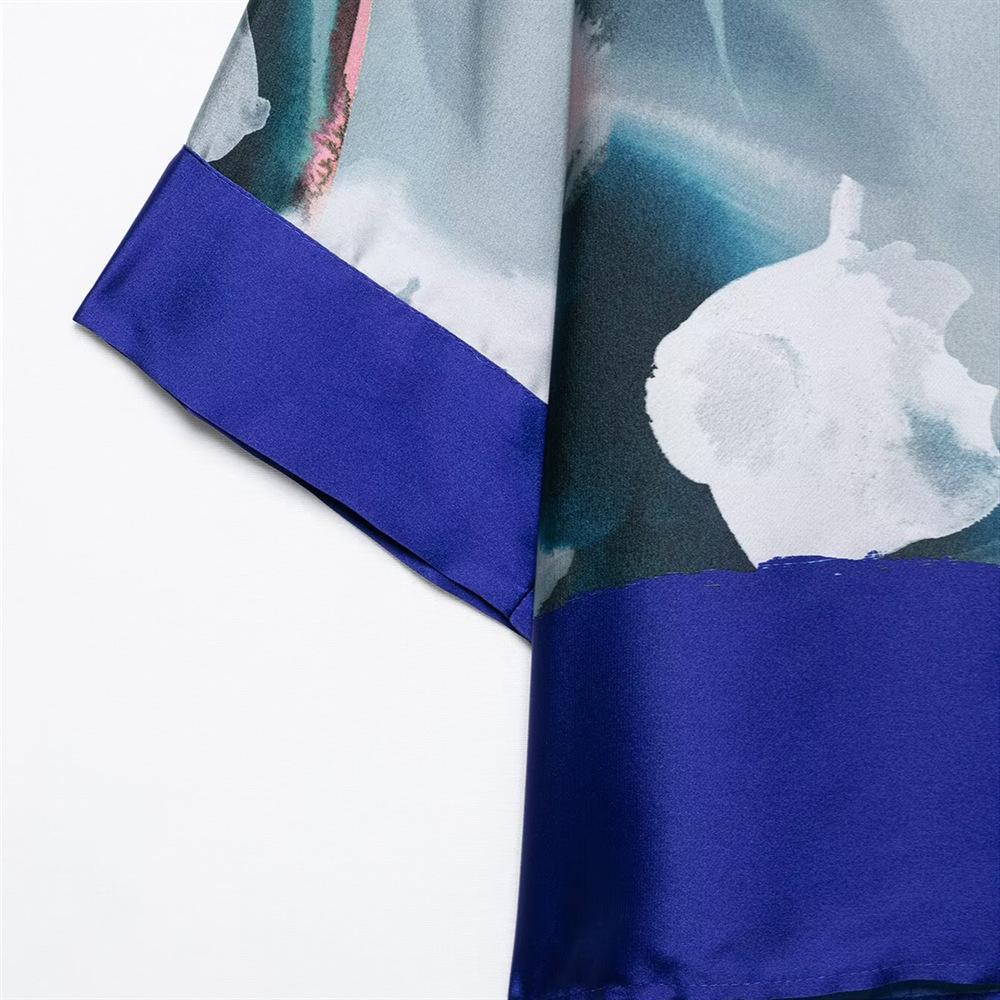 Spring/Summer 2025 Women's Versatile Silk Satin Print Shirt