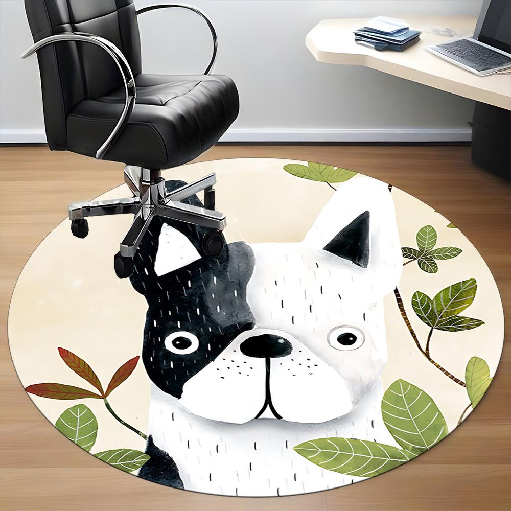 1pc Bulldog Leaves Office Round Area Rug, Indoor Mat Suitable ForOffice, Under Office Chairs Bedroom Living Room Home Decor, Room Deco, D071