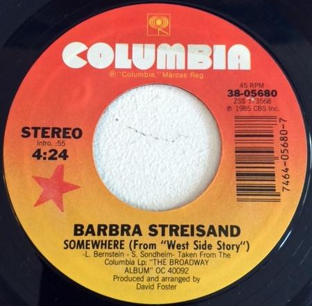 

7inch Record BARBRA STREISAND - Somewhere 3805680 Columbia 1985 US Pop Used