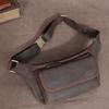 Bolsa de Cintura Esportiva Masculina, Bolsa Transversal Multifuncional para Exterior em Couro Bovino, Bolsa de Peito para Ciclismo em Couro Crazy Horse, Bolsa para Celular