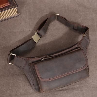 Men's Sports Waist Bag, Multifunctional Outdoor Cowhide Leather Crossbody Bag, Cycling Crazy Horse Leather Chest Bag, Mobile Phone Bag