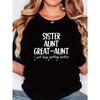 Women'S T-Shirt, "Sister Aunt Distant Aunt" Letter Print, Black Short-Sleeved Round Neck Printed T-Shirt - Machine Washable, Suitable for Spring,