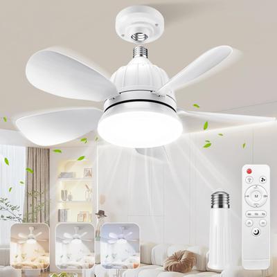 Lumière Ventilateur de Douille avec Télécommande: 18 Petits Ventilateurs de Plafond avec Lumières, Ampoule LED Dimmable 2000 Lumens, 3 Couleurs 3000K-6500K