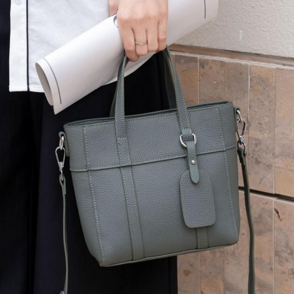 Bolso de piel vacuna bandolera Moda popular Color sólido Bolso de hombro para mujer Práctico Portátil Cesta de verduras Bolso sencillo para mujer