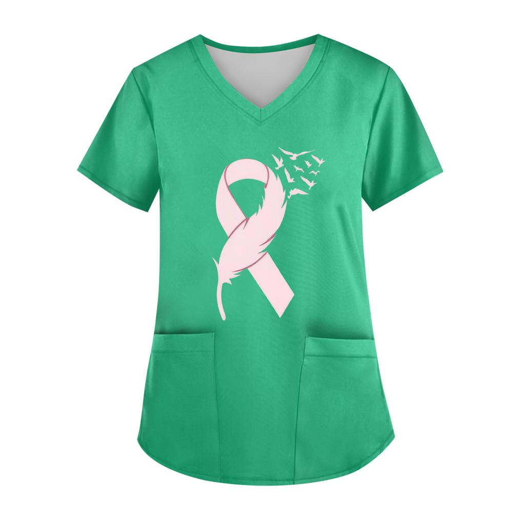 Women's V-Neck Short-Sleeve Pocketed Top With Side Slit