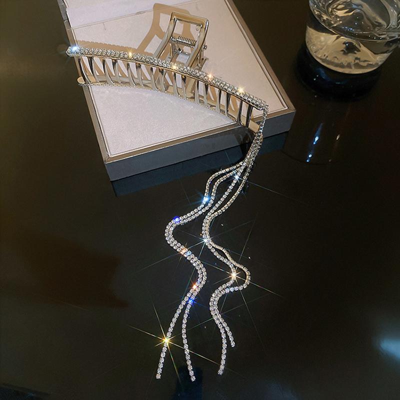 

Корейские хрустальные заколки для волос с длинной кисточкой для женщин, роскошные золотые, серебряные, металлические, большие заколки-крабы для волос, свадебные аксессуары, женские, новые