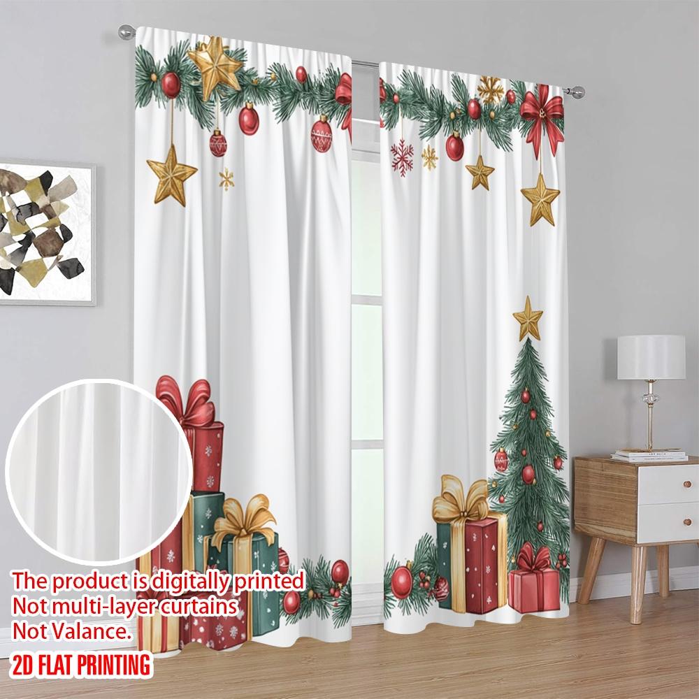 2pcs,2D plane printing Popular Curtains Christmas Tree Gift Garlands Ornaments Versatile Polyester (without rod) Festive Perfect