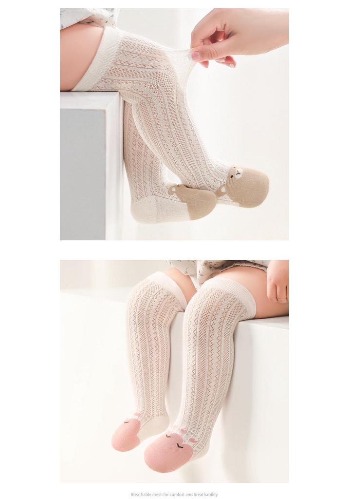 Unisex Baby Breathable Cotton Mesh Over-the-Knee Socks for Spring/Summer/Autumn, Anti-Mosquito, Thin Style.