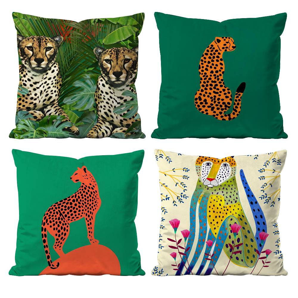 Federa Cuscino con Motivo Geometrico Animale Leopardo Federa Anti-acaro Cerniera Invisibile Peluche Corto Setoso Copricuscino per Divano