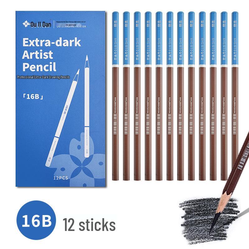 Ousidang Charcoal and Carbon Pencil Art Sketch Set - Speed Sketching with Dedicated Brushes, 14B & 16B