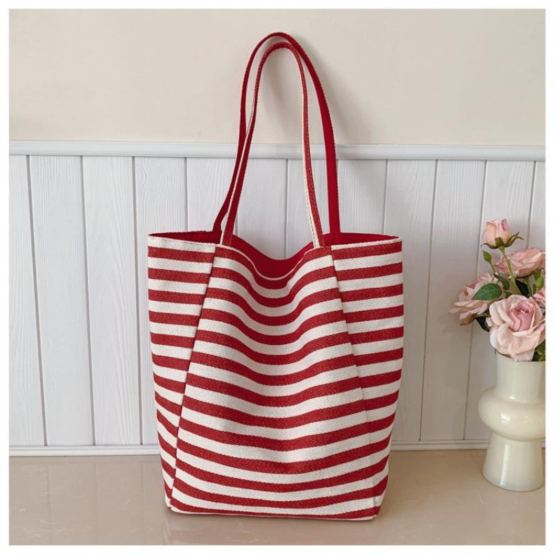 Striped canvas bag lazy wind large capacity tote bag new dual-purpose shoulder bag casual versatile bucket bag