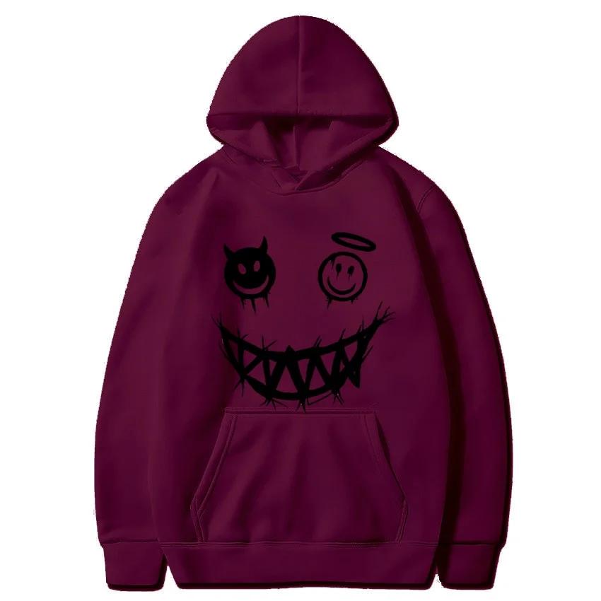 Autumn and Winter Devil Angel Smiling Face Hooded Sweatshirt, Hip-hop Street Classic Pullover, Fashionable Casual Warm Hoodie
