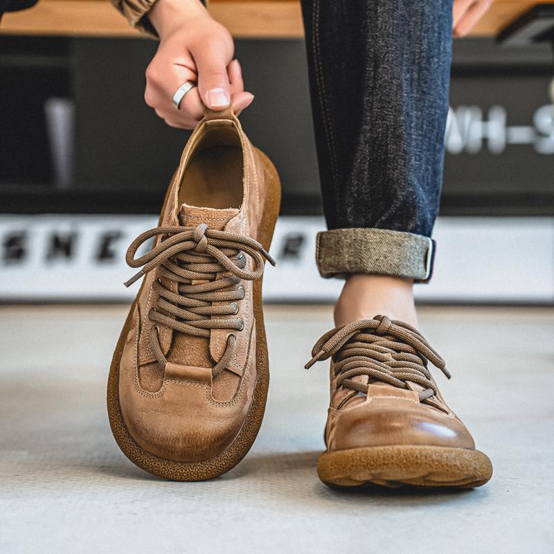 British Style Men Genuine Leather Oxford Shoes Outdoor Casual Leather Thick Bottom Walking Shoes New Antiskid Flat Designer Shoe