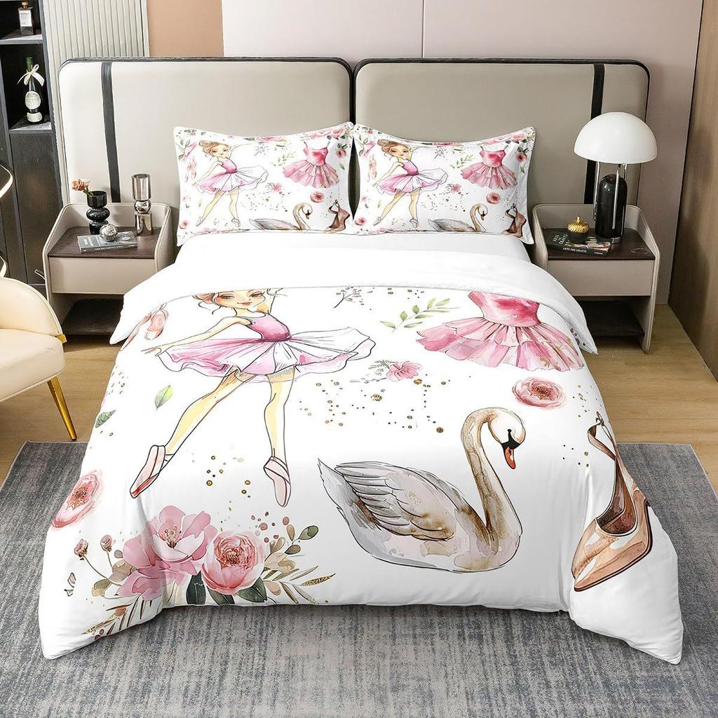 Ballet Girl Swan Dance 3D Digital Printing Bedding Kit Bedding Three-Piece Set