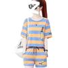 Summer Fashion Loose Short-sleeved Shorts Age-reducing Casual Two-piece Striped Shirt Sports Suit for Female Students