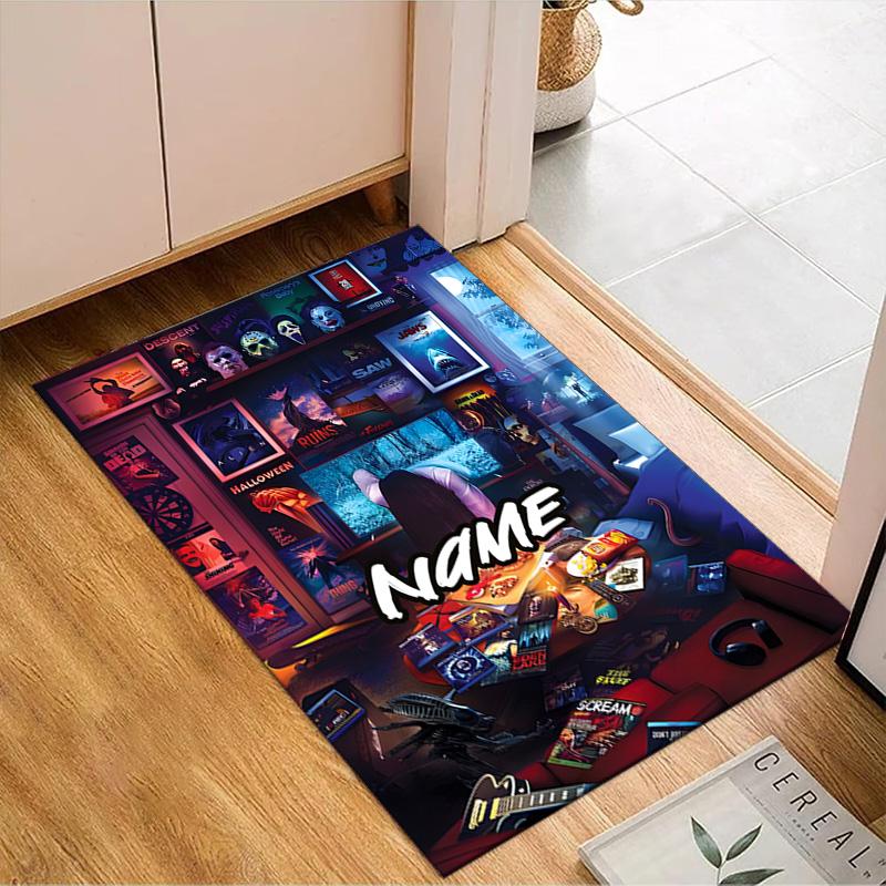 Custom Name orror characters Collage Rug for Living Room, Game Rooms, Office, Bedroom, Floor Mat Playful Design, fan gifts Christmas decor