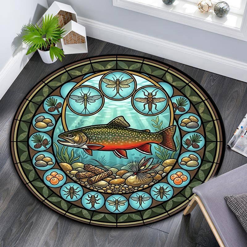 Fish Insects Nature Round Area Rug Under Office Chairs Bedroom Living Room Home Decor