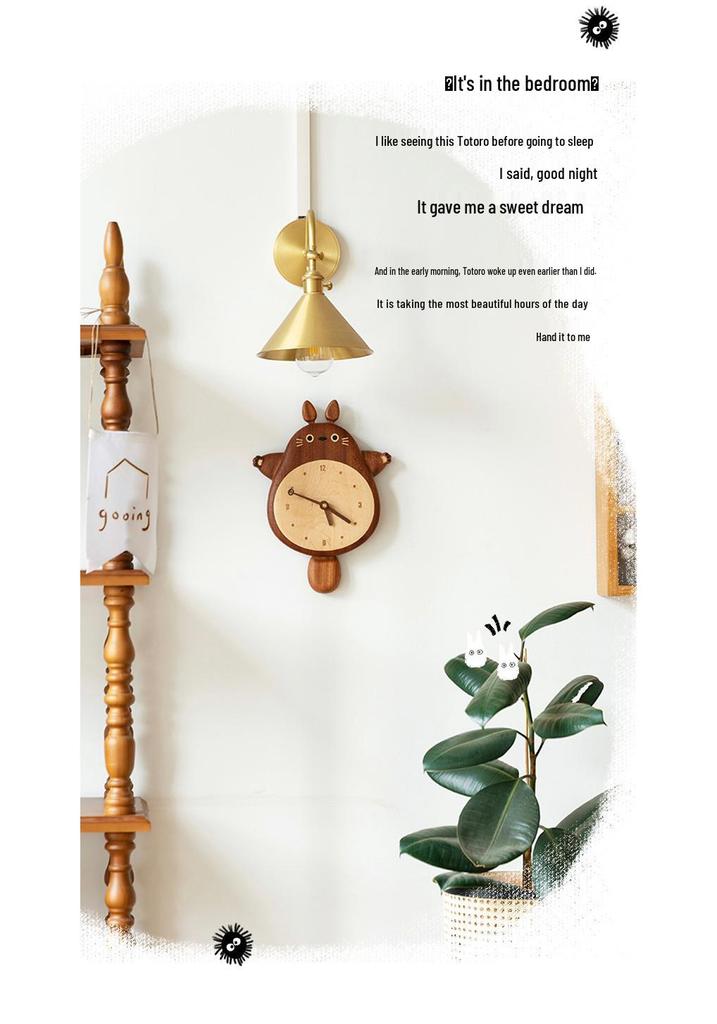 2024 Totoro Solid Wood-Style Decorative Wall Clock for Living Room or Restaurant