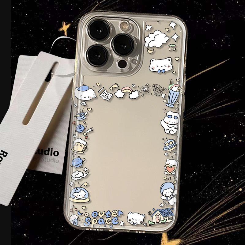 Edge Cartoon Style Transparent Drop-Proof Phone Case for Apple 13, 14, 15, 16 Pro - Full Coverage, Premium Feel for Women
