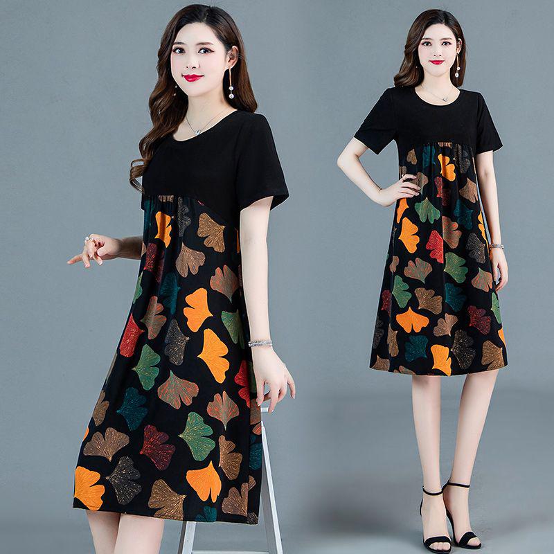 Elegant Summer Plus-Size Printed Dress for Stylish Middle-Aged Women