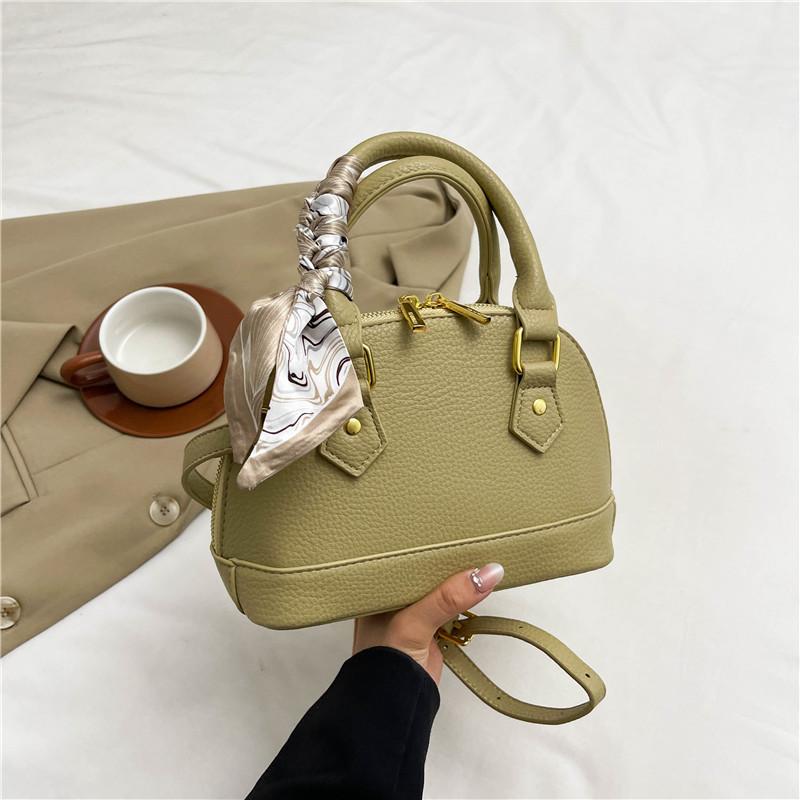 New Fashion Lychee Pattern Silk Scarf Double Pull Shell Bag Portable Shoulder Oblique Span Women's Bag