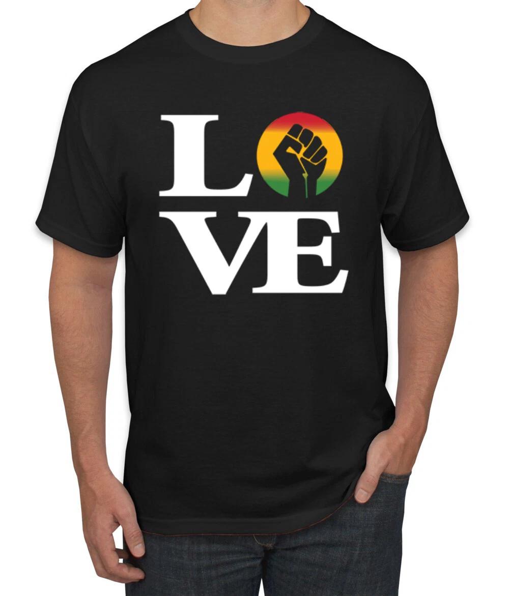 LOVE Raised Fist Pride Black History Month Men Graphic T- Shirt XL