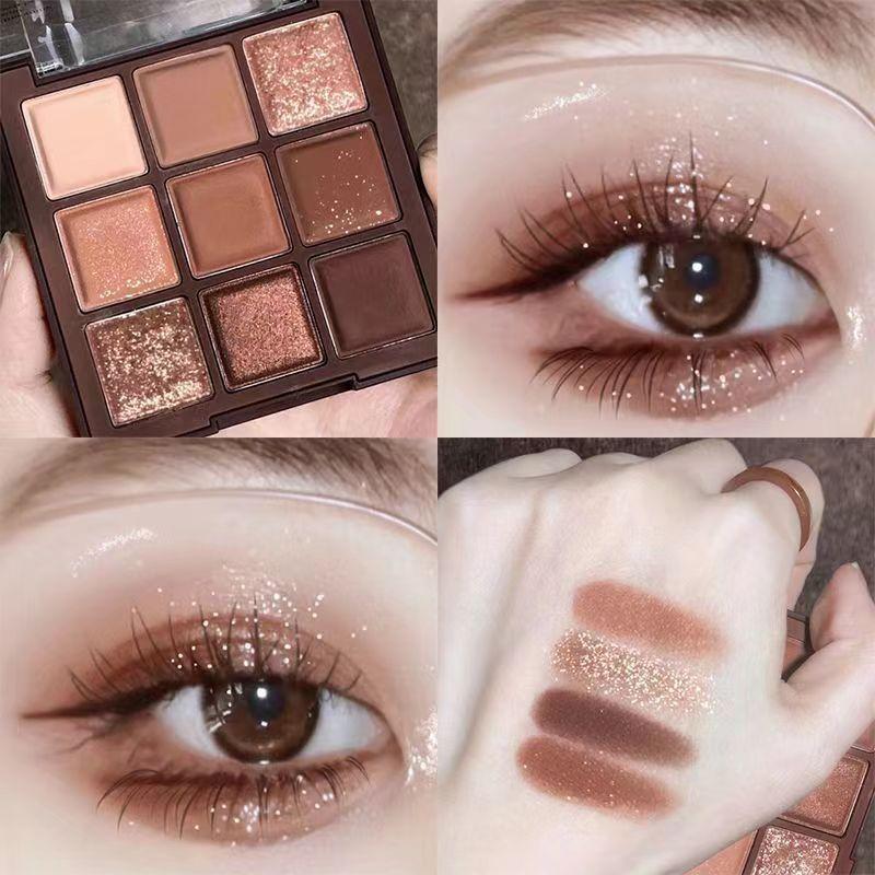 9 Colors Chocolate Eye Shadow Palette Pearly Matte Earth Color Eyeshadow Pallete Shiny Sequins Eye Pigments Lasting Makeup