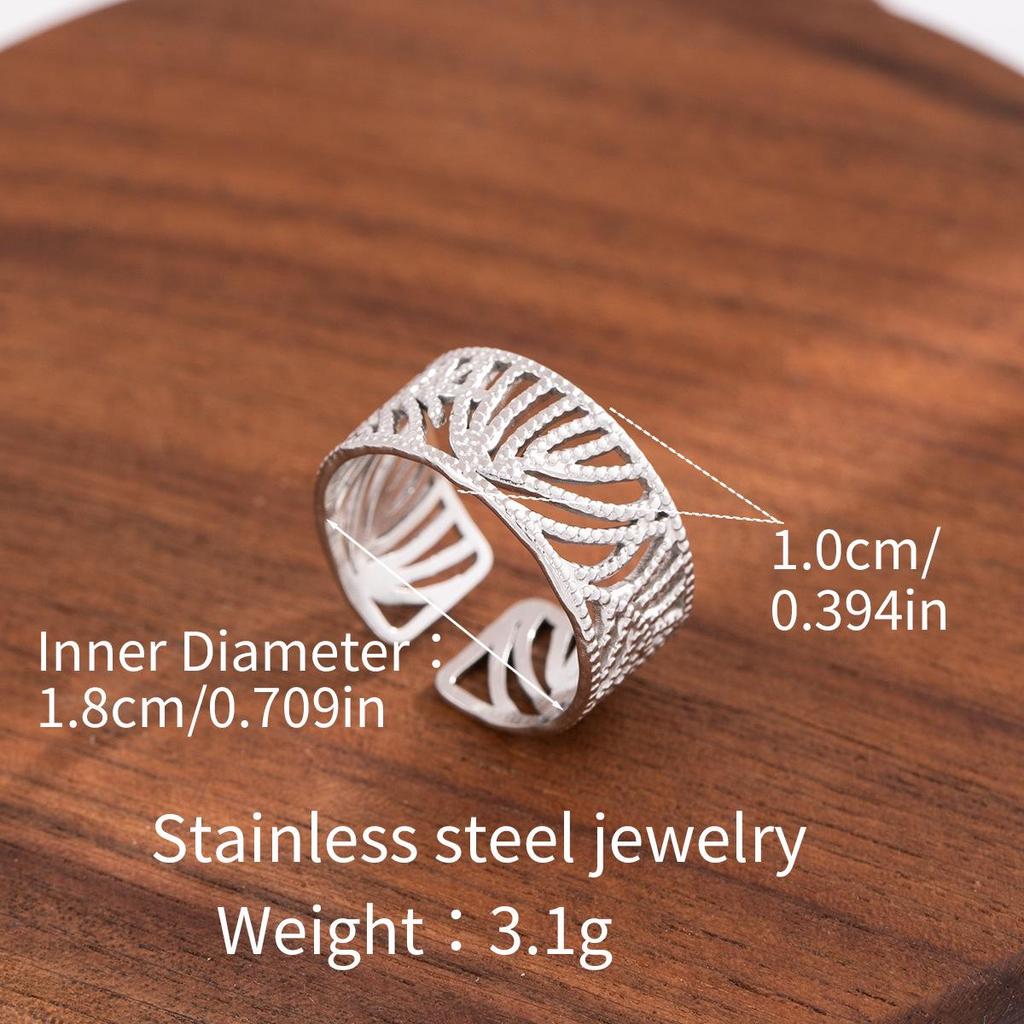 Stainless Steel Adjustable Open Ring - Colorfast Titanium Jewelry