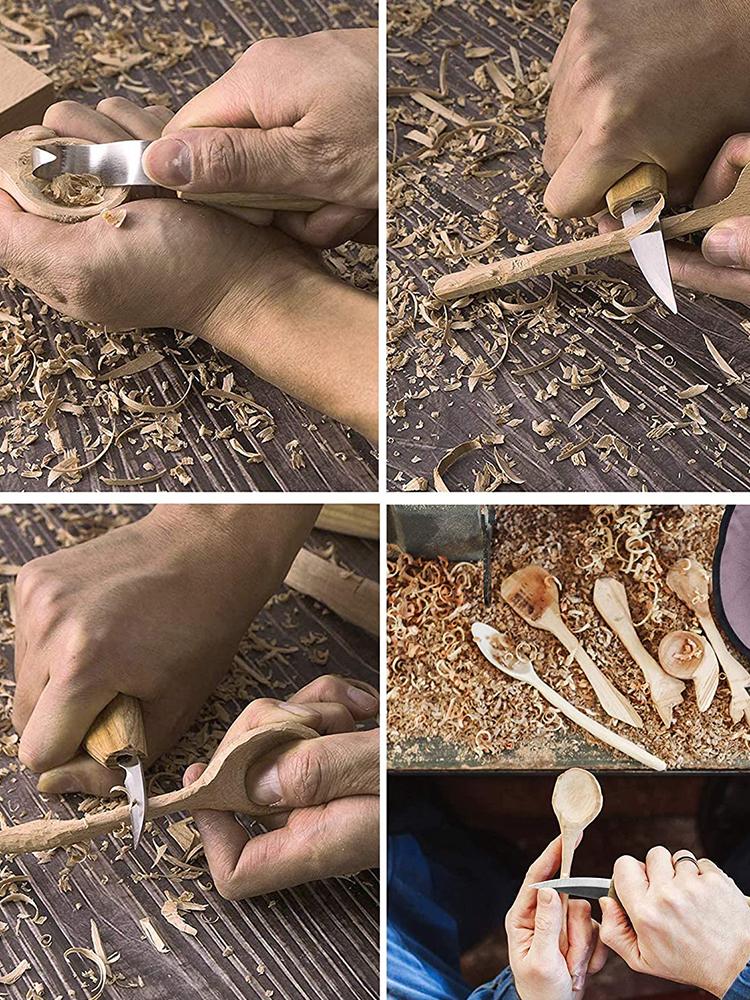 5Pcs Wood Carving Spoon Blank Kit Beech and Walnut Unfinished Wooden Spoon Portable Wood Carving Block Wooden Whittling Art