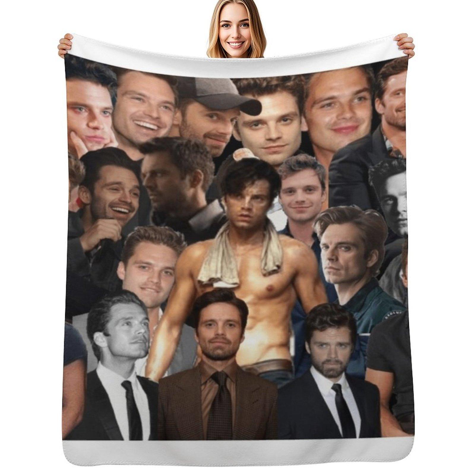 Happy Adults Toys Unisex White Sebastian Stan Collage Throw Blanket Soft Warm Blanket Gift For Grandparents