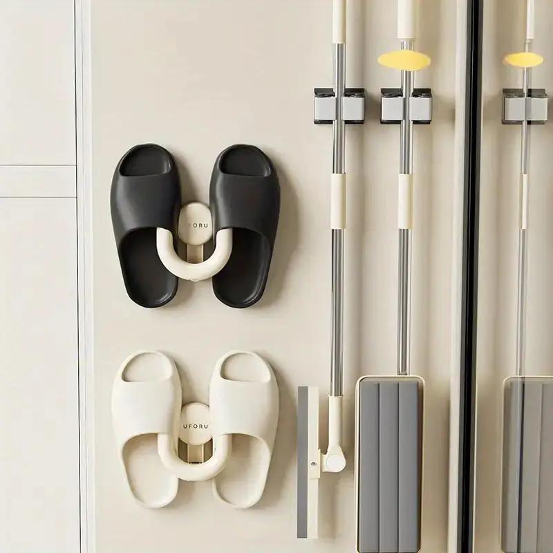 Suction Cup Slippers Rack Vacuum Press Strong Punch-free Hook Bathroom Door Suction Cup Sticky Hook Slippers Rack