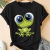 Adorable Cartoon Big Eye Green Frog Kawaii Animal Graphic T‑Shirt