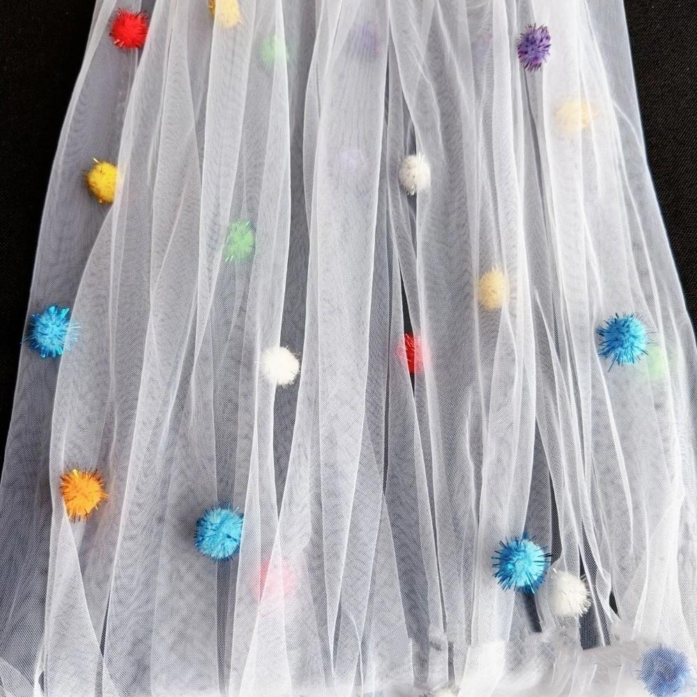 Romantic Tulle Table Runner Handmade Colorful Table Cover Pom-Poms Tablecloth Party Decor