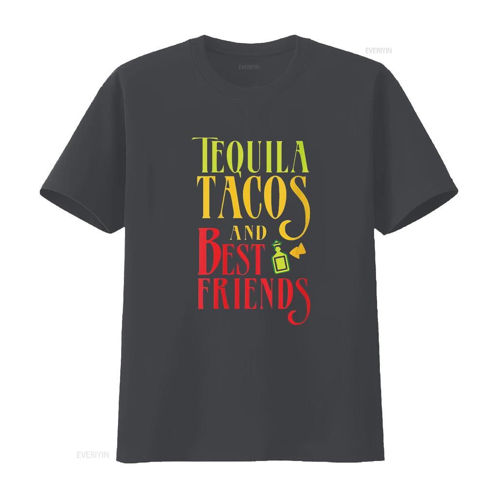 Womens TEQUILA TACOS AND BEST FRIENDS T Shirt Taco Tuesday Round Neck Black Vintage Washed Unisex Stylish Designer Clothes