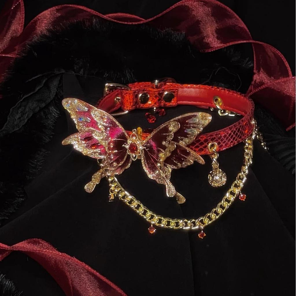 Meier Rote Nachtschmetterling Seifenflüssigkeit Schmetterling Persönlichkeit Handgefertigtes Halsband Choker Nische Schlangenhaut Laser Halsband Hals