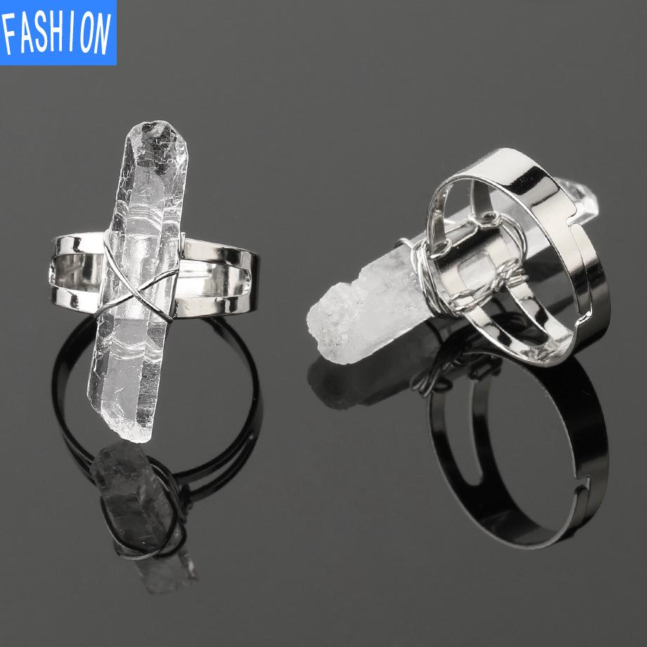 Nastavitelné otevírací kroužky pro ženy s krystaly přírodního štěrku