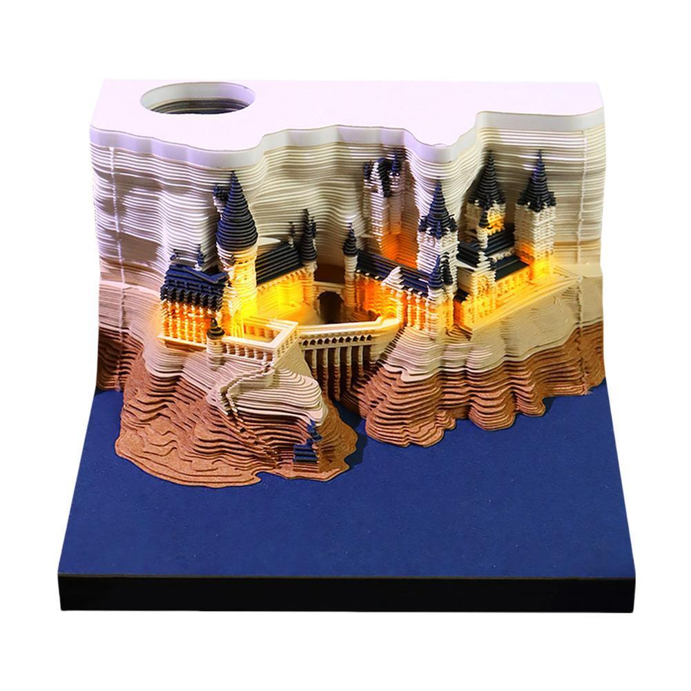 2025 3D-Schloss-Papierskulptur-Tischkalender, magisches Schloss, Notizblock, Abreiß-Notizblock, DIY-Bastelgeschenke für Zuhause, Büro, Schule