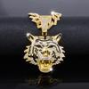 European American Cool 3D Full Rhinestone New Enamel Tiger Head Pendant, Trendsetter Personalized Men Hip Hop Necklace